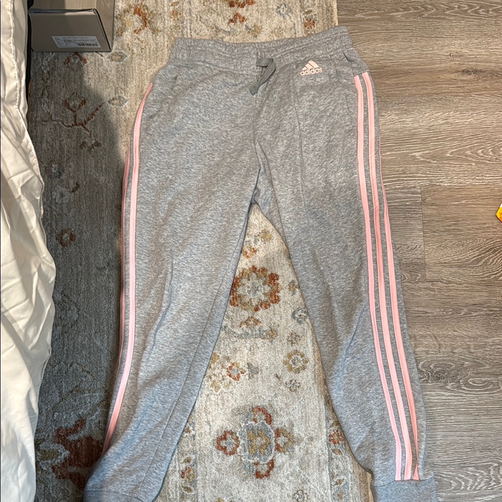 Adidas Gray Joggers with Pink Stripes